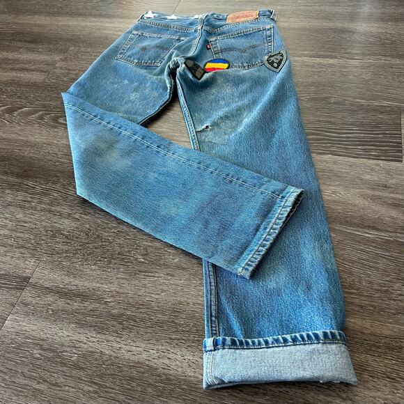Vintage Levi’s 501 Jeans XS‎ W28 L30 ICONS Rework USA Distressed Patchwork Denim - Picture 5 of 16